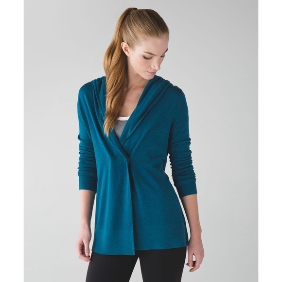 Lululemon Sun Savasana Wrap Cashmere Blend Sweater Heathered Teal - Size 6 - Picture 1 of 12